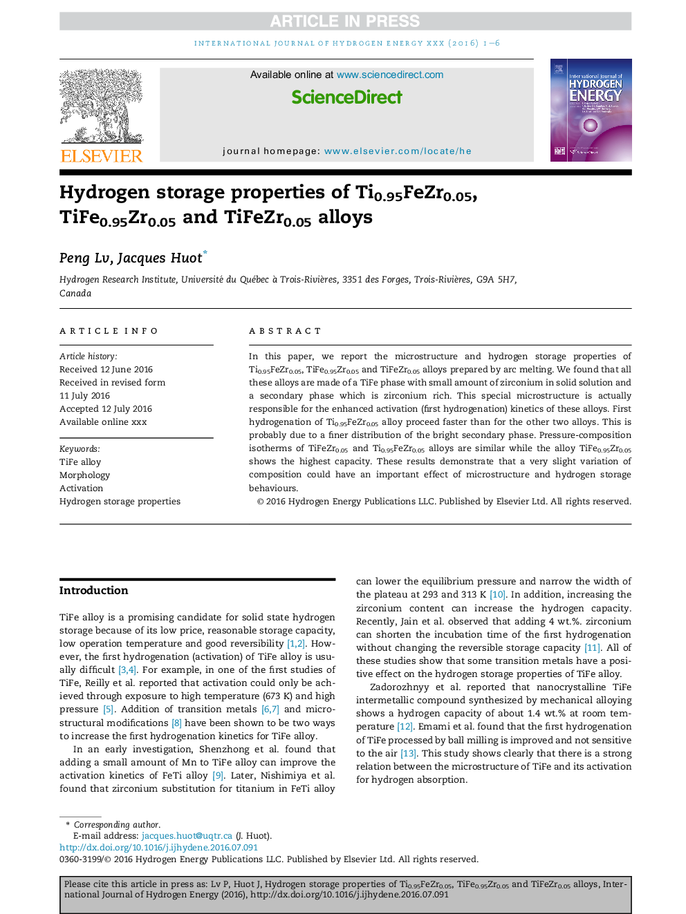 Hydrogen storage properties of Ti0.95FeZr0.05, TiFe0.95Zr0.05 and TiFeZr0.05 alloys