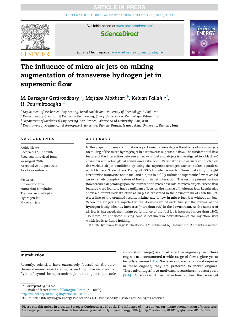 The influence of micro air jets on mixing augmentation of transverse hydrogen jet in supersonic flow