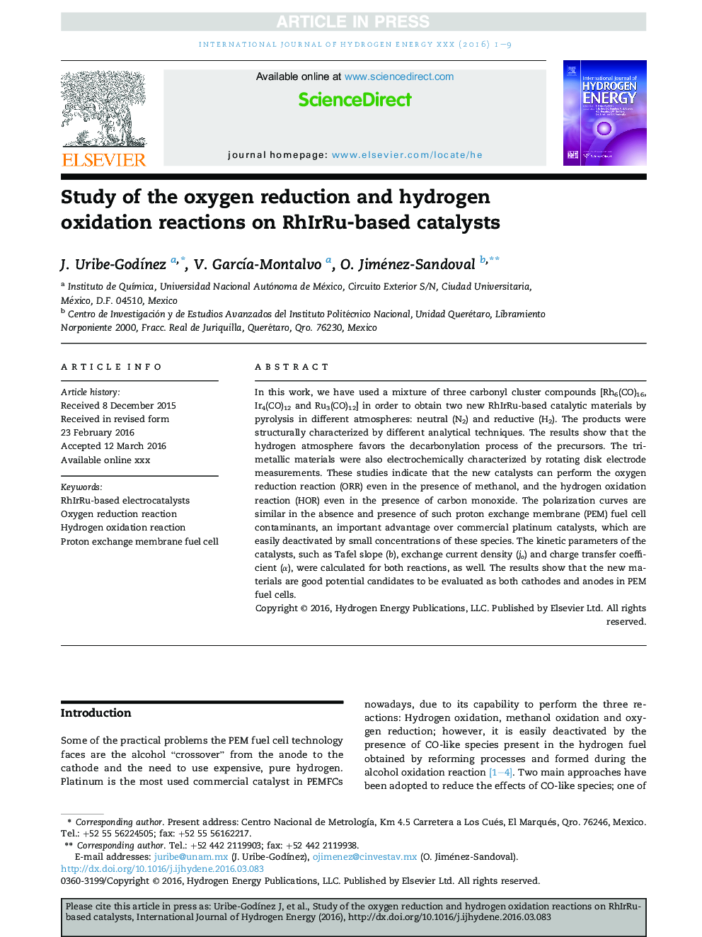 Study of the oxygen reduction and hydrogen oxidation reactions on RhIrRu-based catalysts