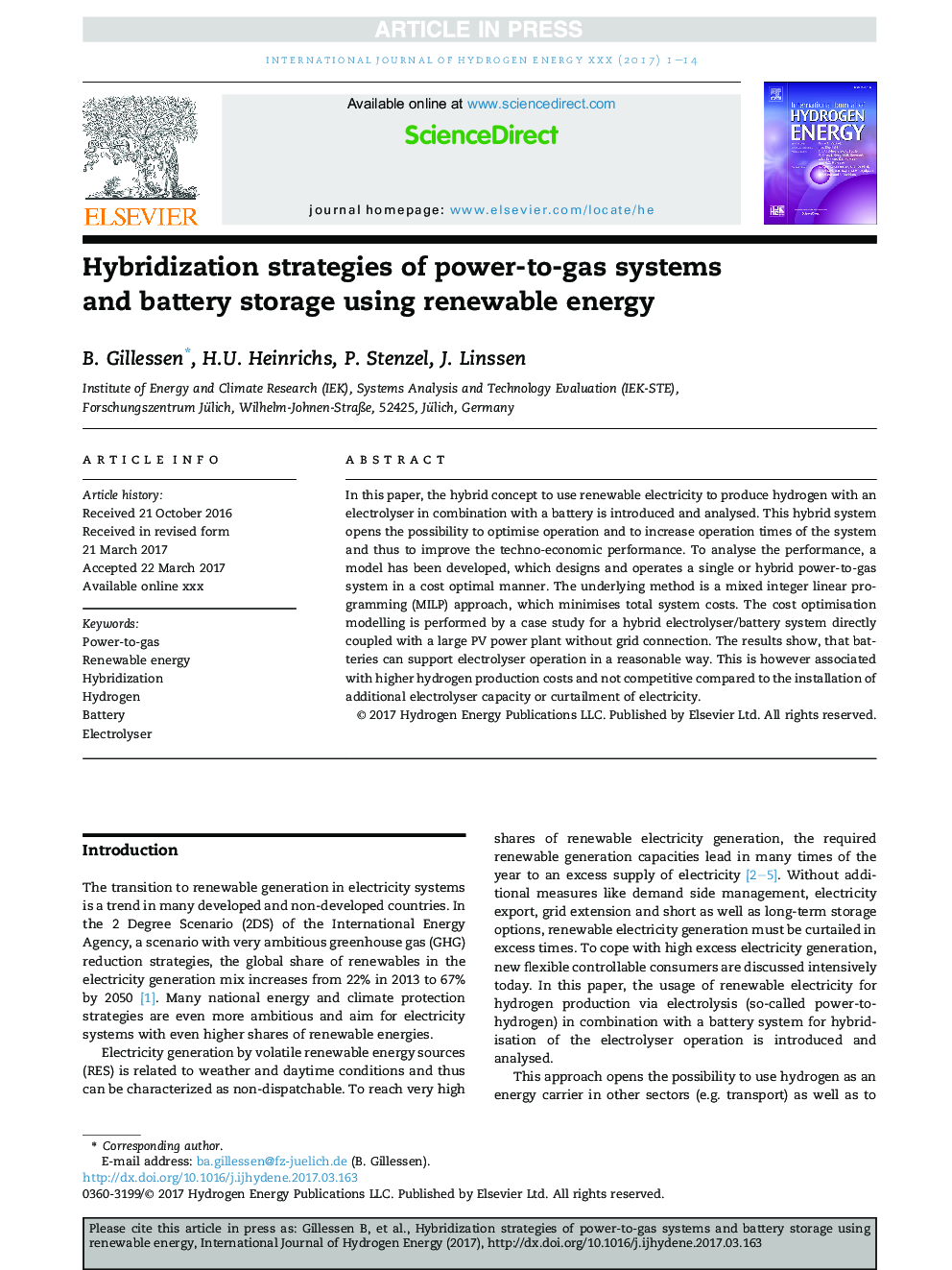 Hybridization strategies of power-to-gas systems and battery storage using renewable energy