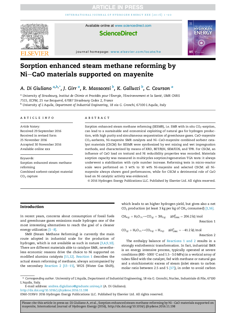 Sorption enhanced steam methane reforming by Ni-CaO materials supported on mayenite