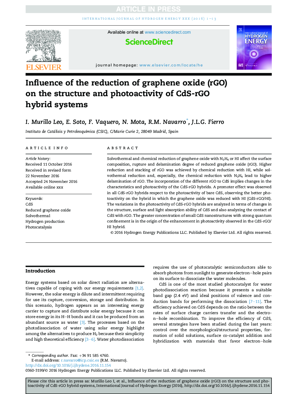 Influence of the reduction of graphene oxide (rGO) on the structure and photoactivity of CdS-rGO hybrid systems
