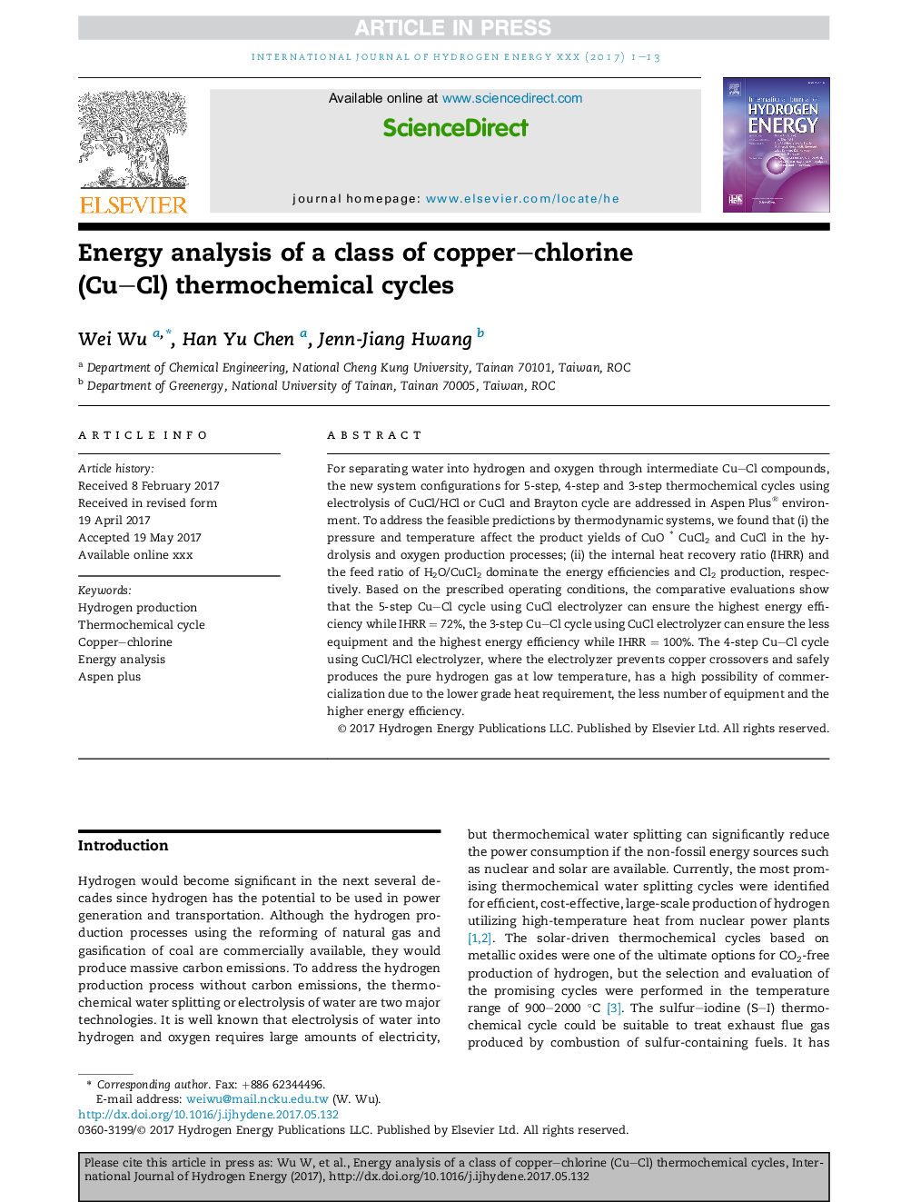 Energy analysis of a class of copper-chlorine (Cu-Cl) thermochemical cycles