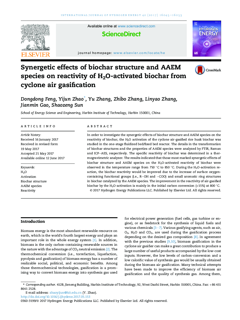 Synergetic effects of biochar structure and AAEM species on reactivity of H2O-activated biochar from cyclone air gasification