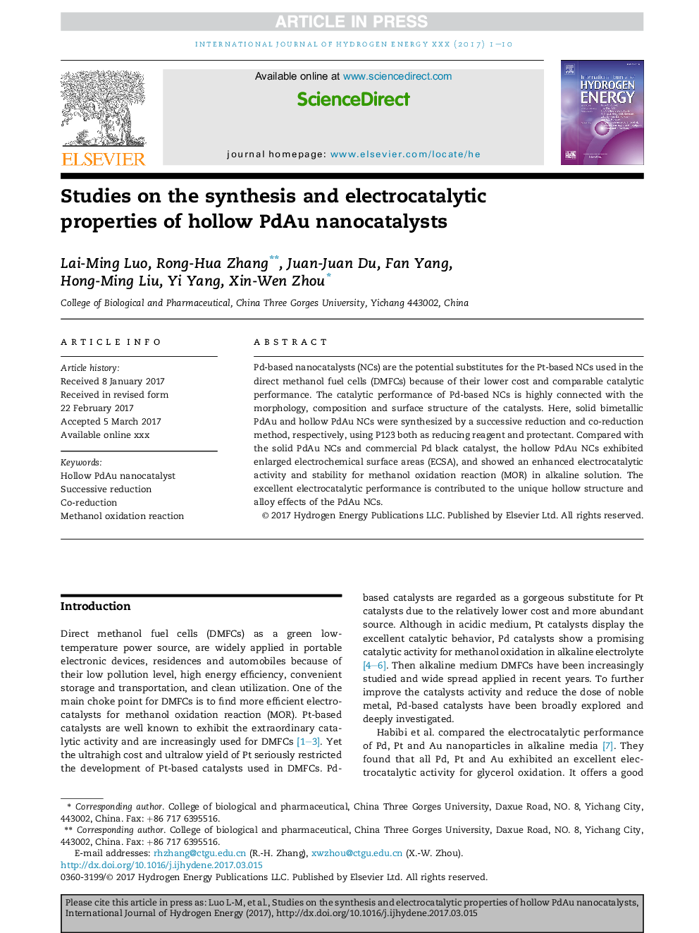 Studies on the synthesis and electrocatalytic properties of hollow PdAu nanocatalysts