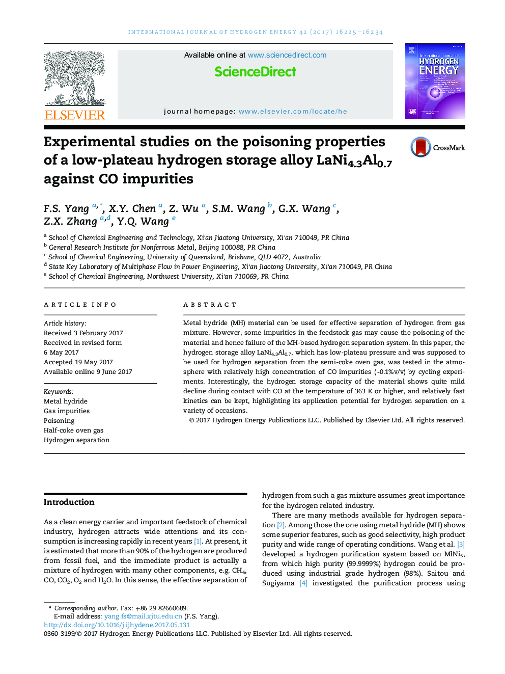 Experimental studies on the poisoning properties of a low-plateau hydrogen storage alloy LaNi4.3Al0.7 against CO impurities