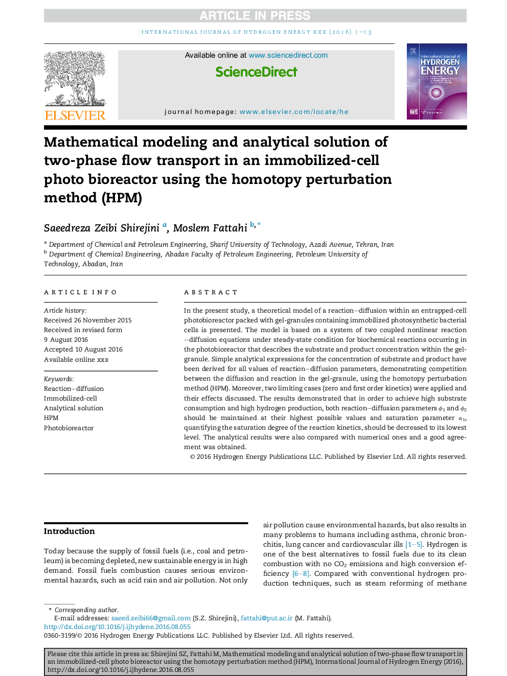 Mathematical modeling and analytical solution of two-phase flow transport in an immobilized-cell photo bioreactor using the homotopy perturbation method (HPM)