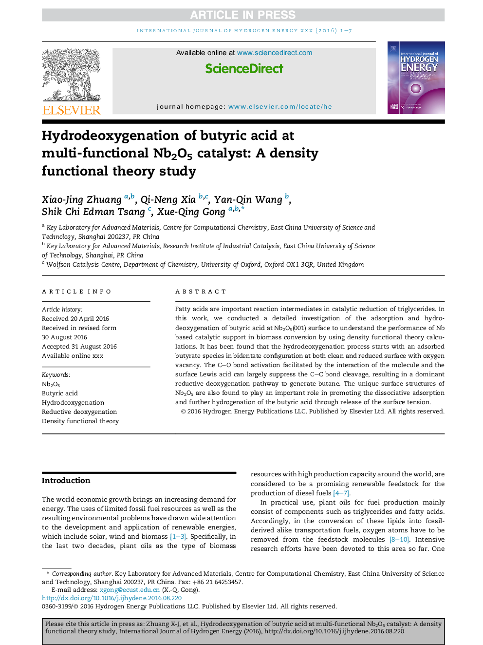 Hydrodeoxygenation of butyric acid at multi-functional Nb2O5 catalyst: A density functional theory study