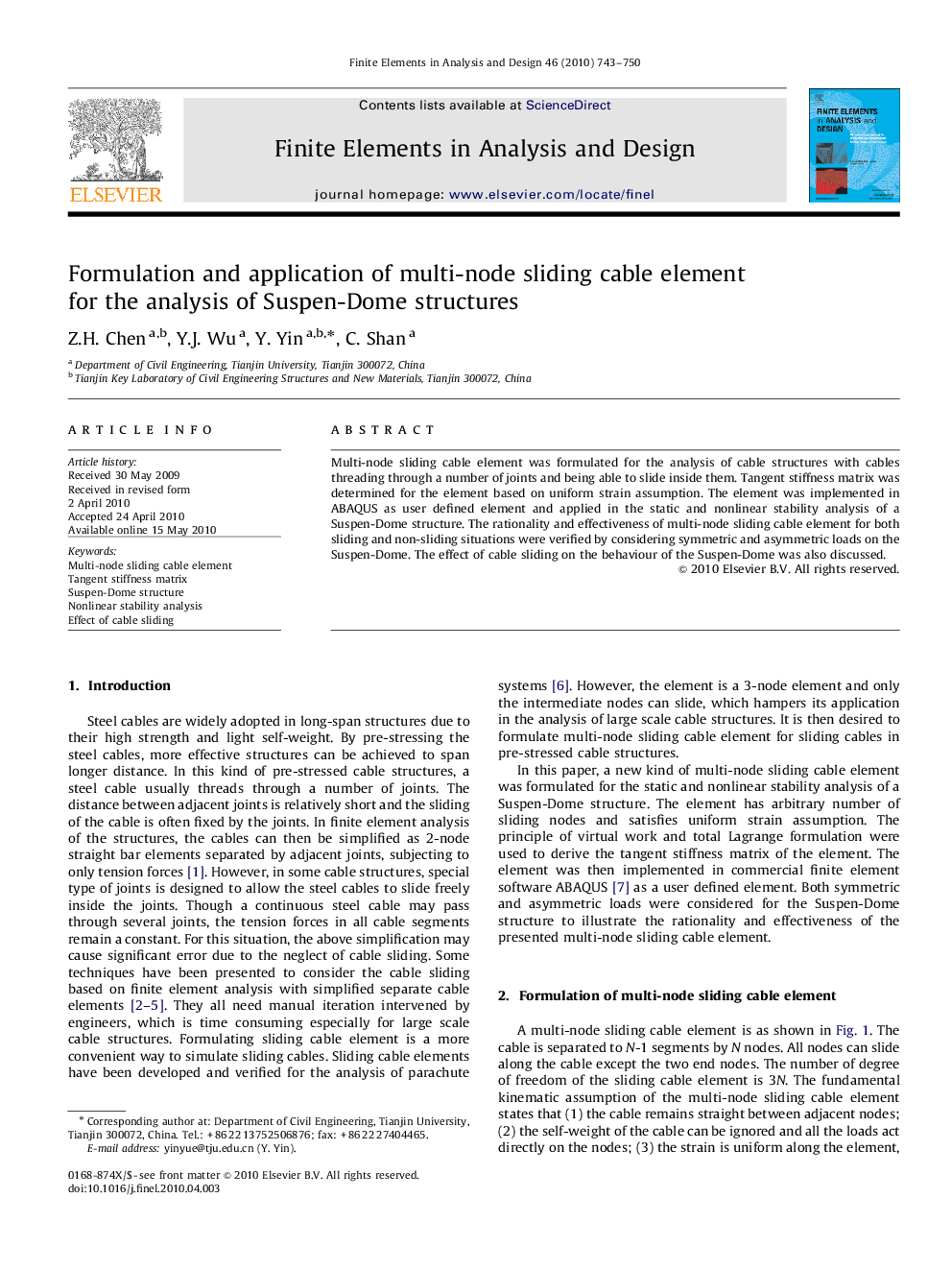 Formulation and application of multi-node sliding cable element for the analysis of Suspen-Dome structures