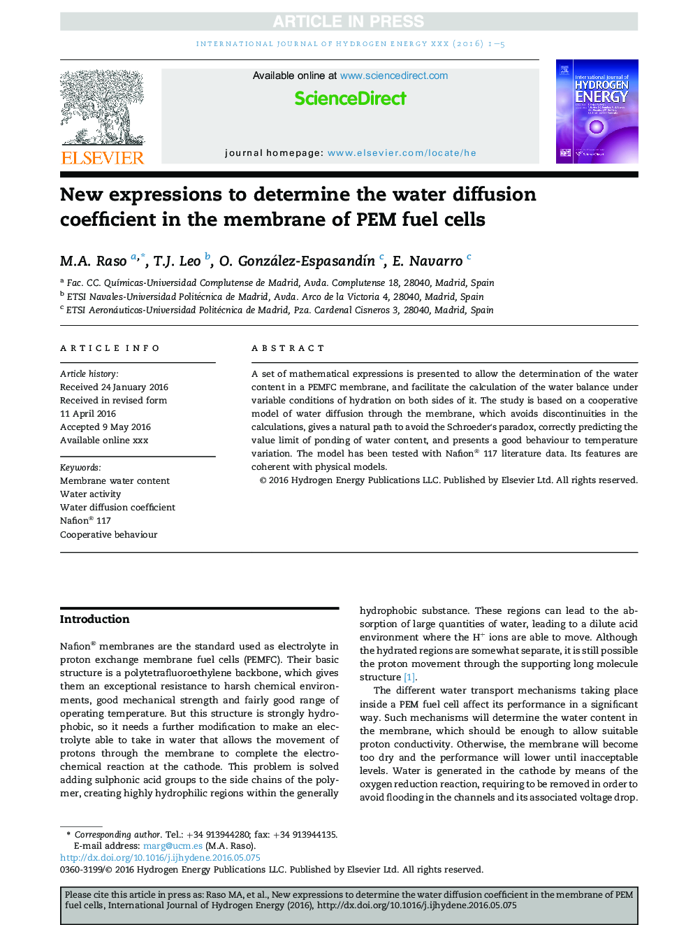 New expressions to determine the water diffusion coefficient in the membrane of PEM fuel cells