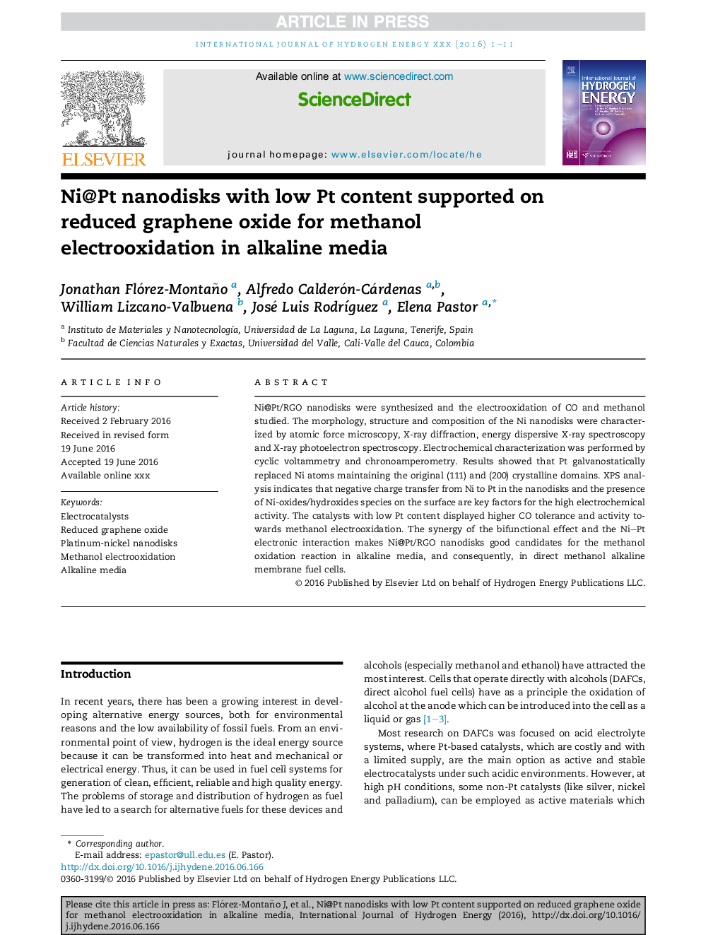 Ni@Pt nanodisks with low Pt content supported on reduced graphene oxide for methanol electrooxidation in alkaline media