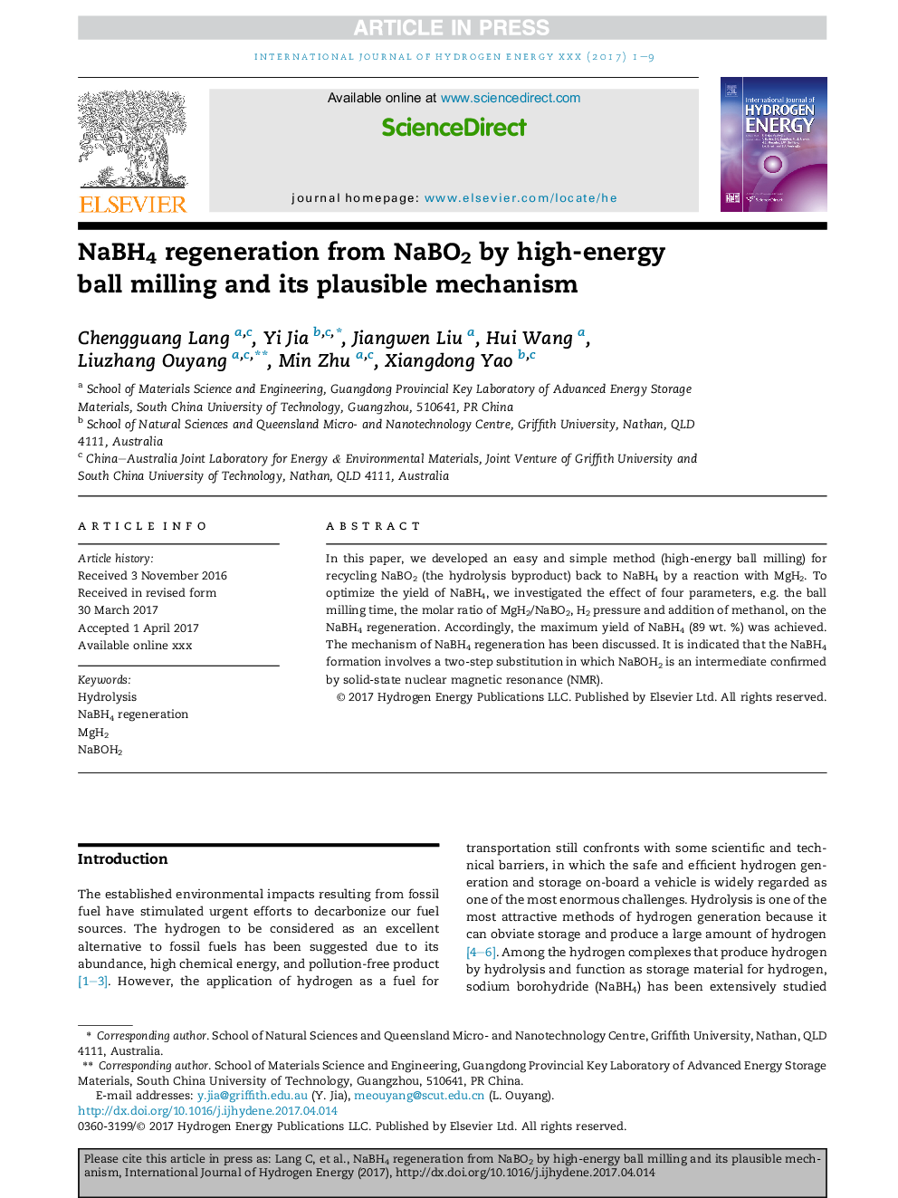 NaBH4 regeneration from NaBO2 by high-energy ball milling and its plausible mechanism