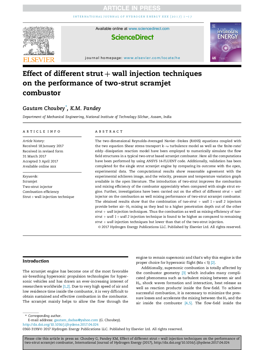 Effect of different strutÂ +Â wall injection techniques on the performance of two-strut scramjet combustor