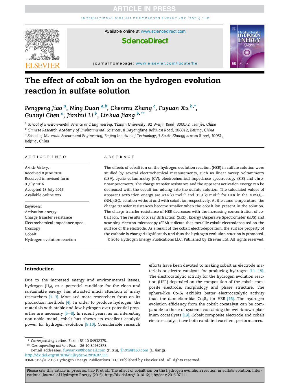 The effect of cobalt ion on the hydrogen evolution reaction in sulfate solution