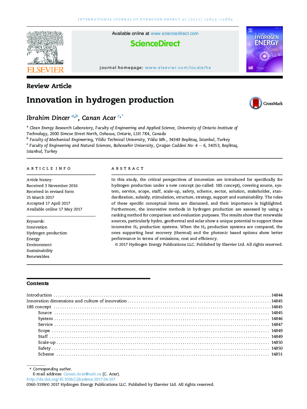 Innovation in hydrogen production