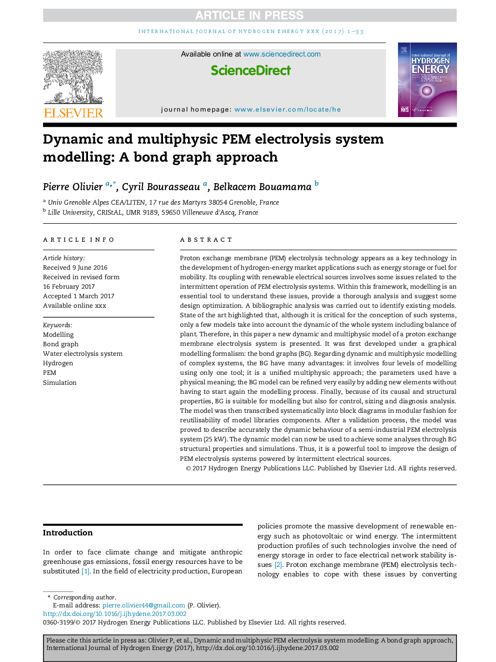 Dynamic and multiphysic PEM electrolysis system modelling: A bond graph approach