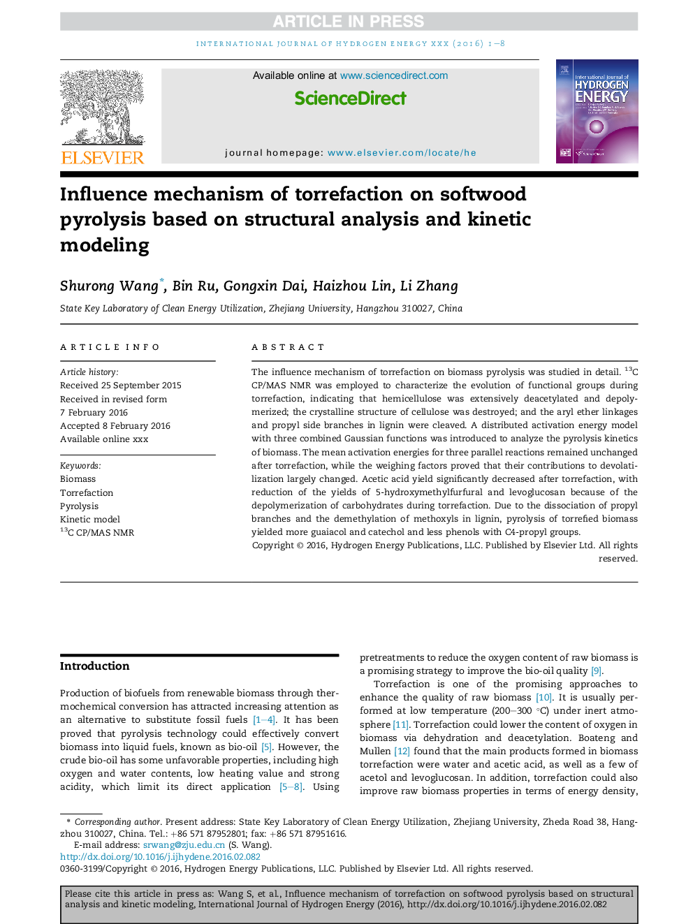 Influence mechanism of torrefaction on softwood pyrolysis based on structural analysis and kinetic modeling