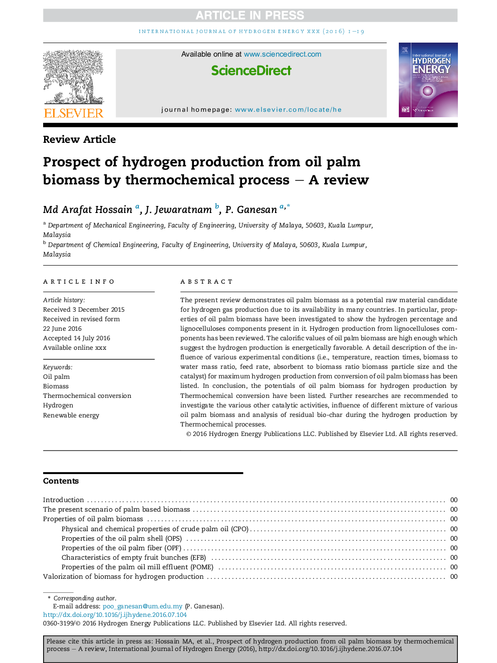 Prospect of hydrogen production from oil palm biomass by thermochemical process - A review