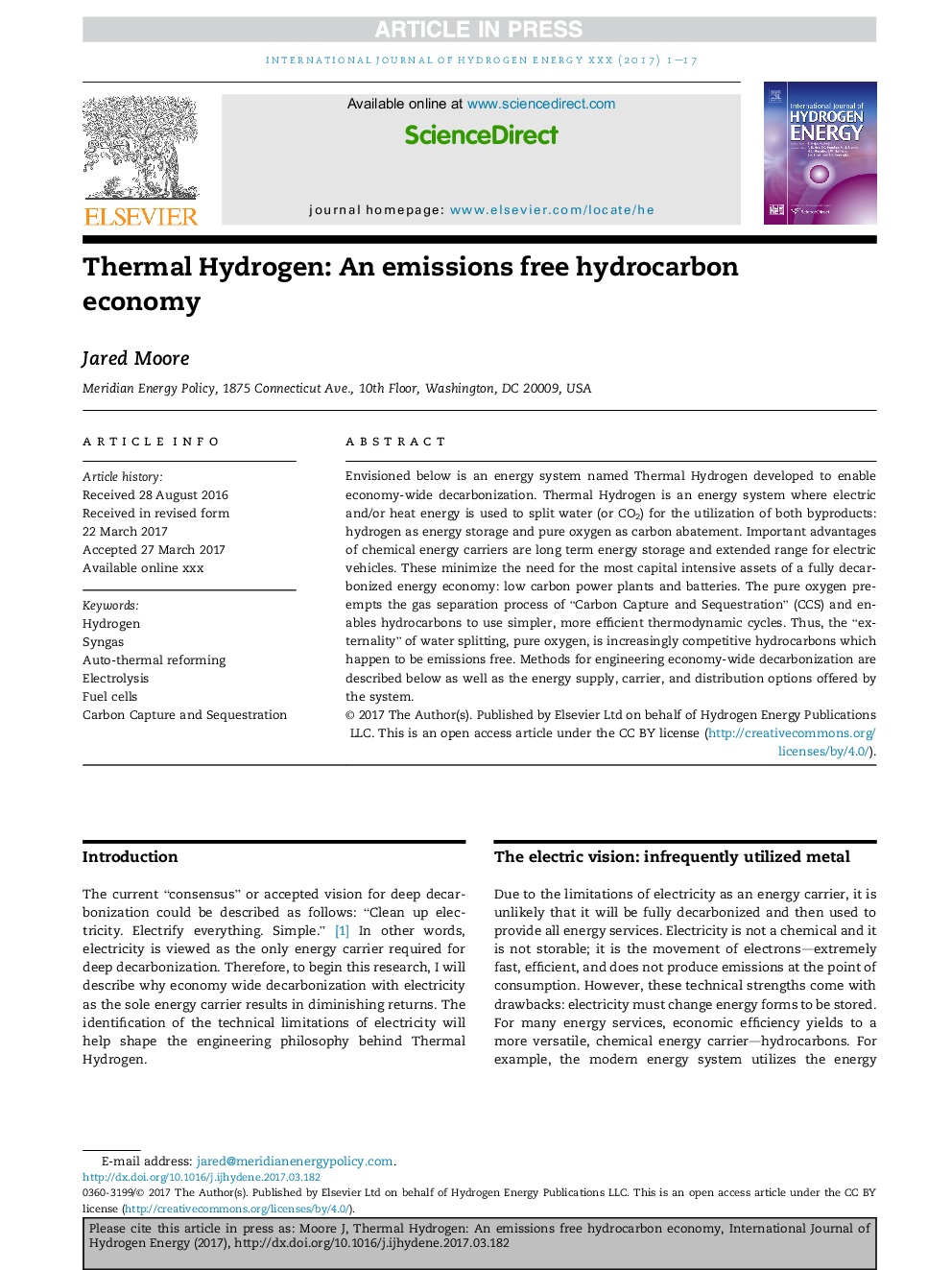 Thermal Hydrogen: An emissions free hydrocarbon economy