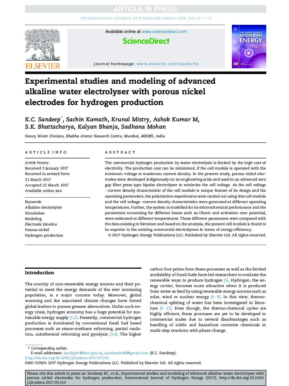 Experimental studies and modeling of advanced alkaline water electrolyser with porous nickel electrodes for hydrogen production