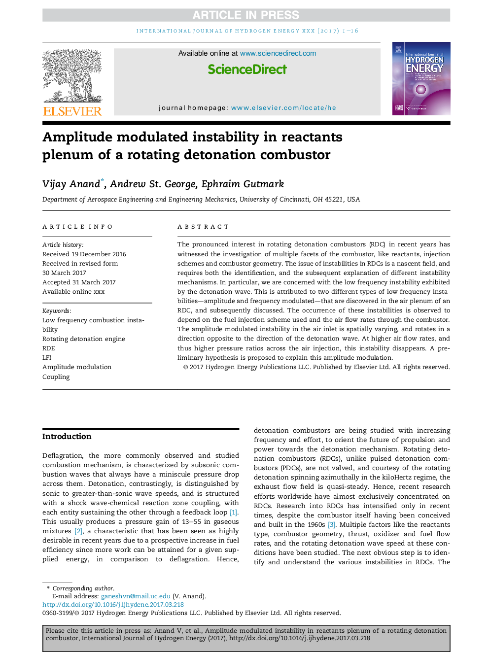 Amplitude modulated instability in reactants plenum of a rotating detonation combustor