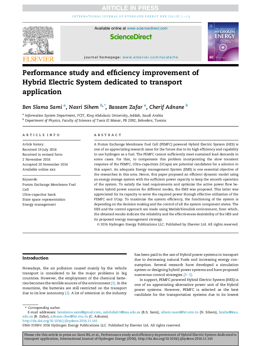 Performance study and efficiency improvement of Hybrid Electric System dedicated to transport application