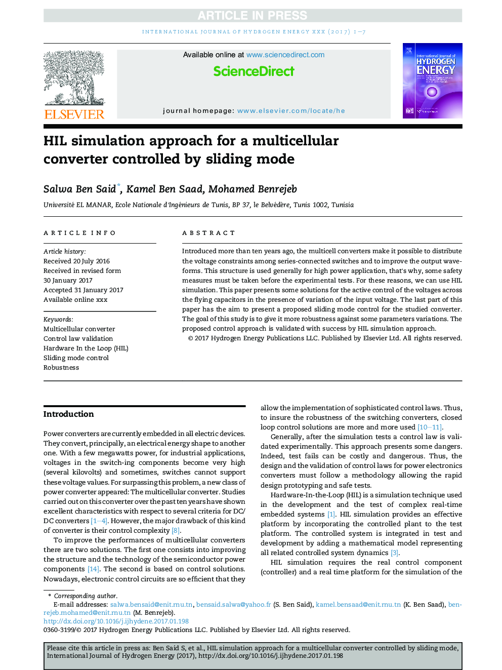 HIL simulation approach for a multicellular converter controlled by sliding mode