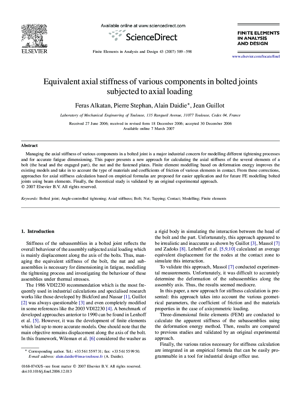 Equivalent axial stiffness of various components in bolted joints subjected to axial loading