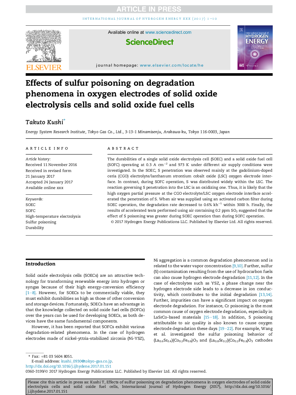 Effects of sulfur poisoning on degradation phenomena in oxygen electrodes of solid oxide electrolysis cells and solid oxide fuel cells