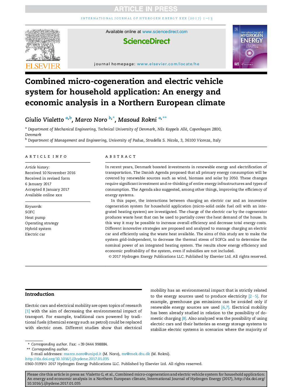 Combined micro-cogeneration and electric vehicle system for household application: An energy and economic analysis in a Northern European climate