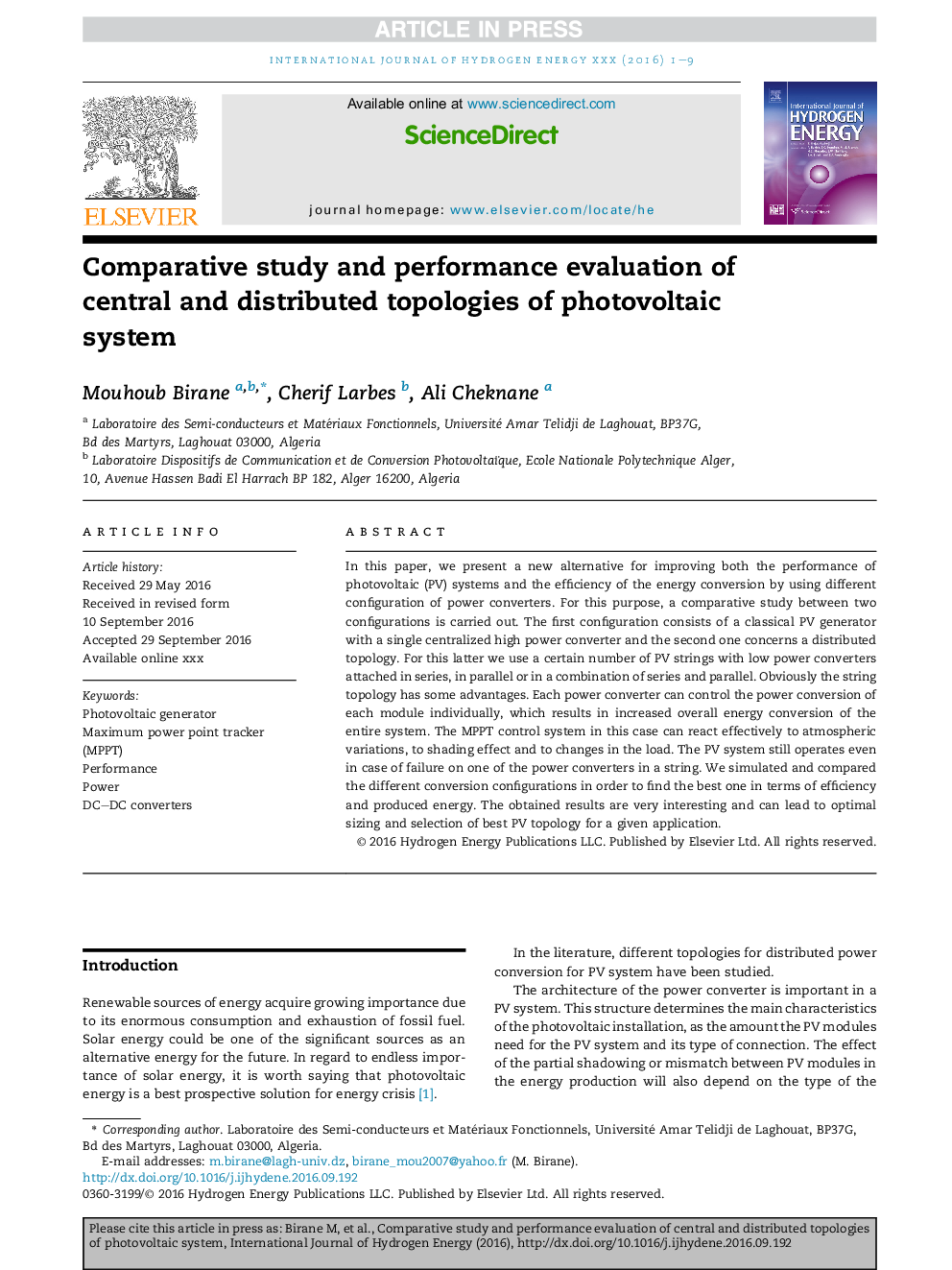 Comparative study and performance evaluation of central and distributed topologies of photovoltaic system