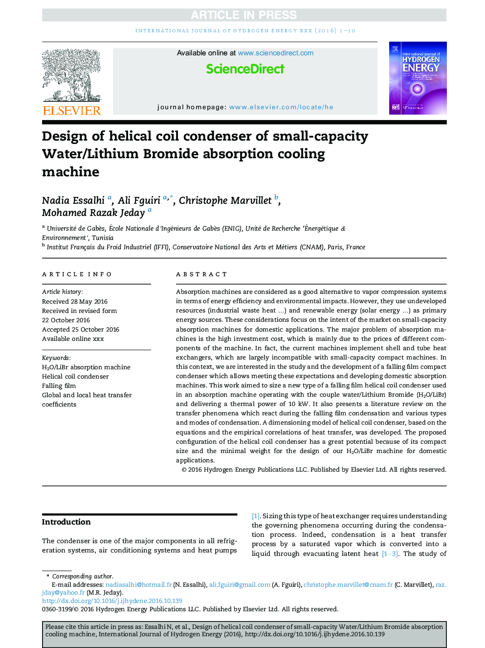 Design of helical coil condenser of small-capacity Water/Lithium Bromide absorption cooling machine