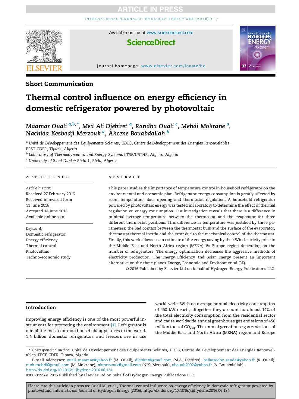 Thermal control influence on energy efficiency in domestic refrigerator powered by photovoltaic