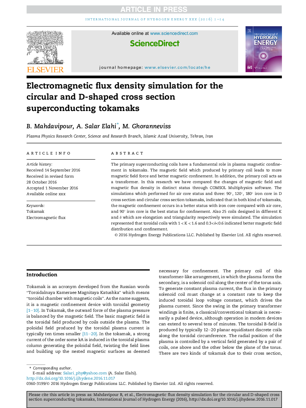 RETRACTED: Electromagnetic flux density simulation for the circular and D-shaped cross section superconducting tokamaks