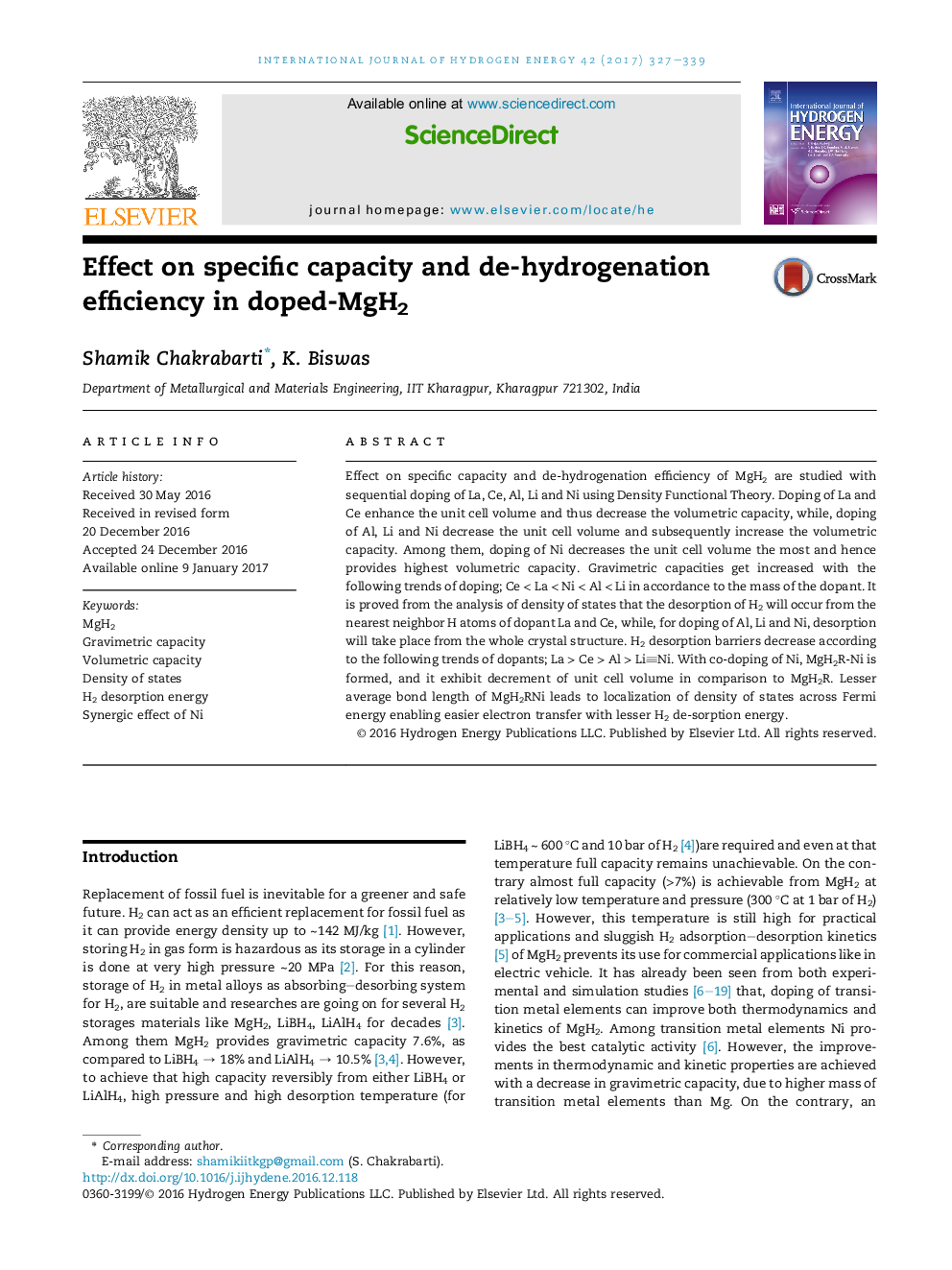 Effect on specific capacity and de-hydrogenation efficiency in doped-MgH2