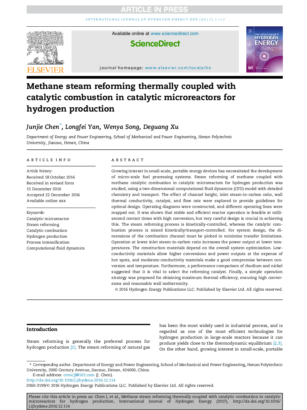 Methane steam reforming thermally coupled with catalytic combustion in catalytic microreactors for hydrogen production