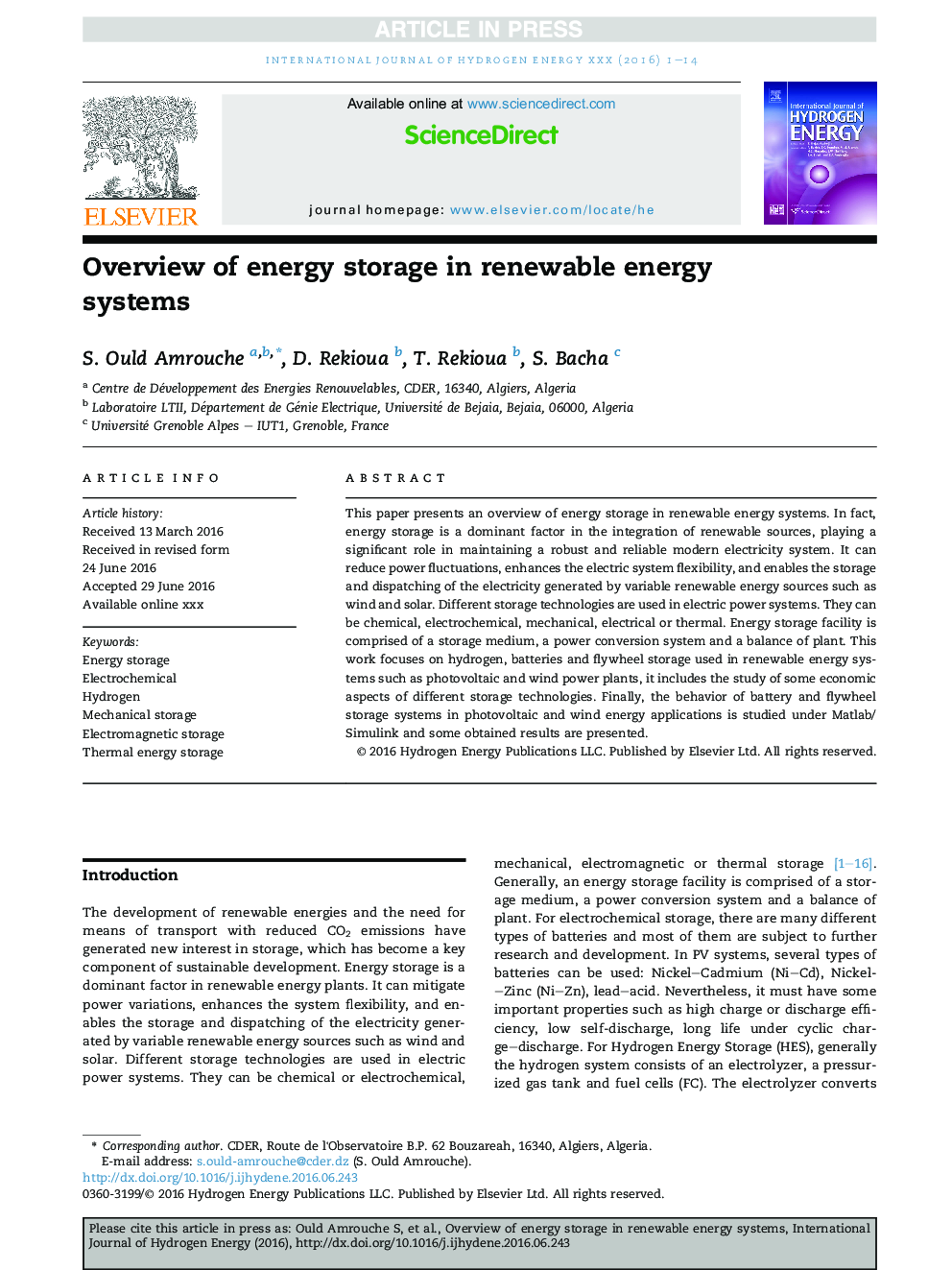 Overview of energy storage in renewable energy systems