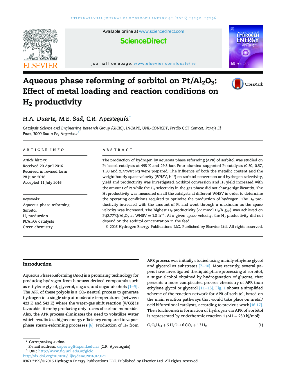 Aqueous phase reforming of sorbitol on Pt/Al2O3: Effect of metal loading and reaction conditions on H2 productivity