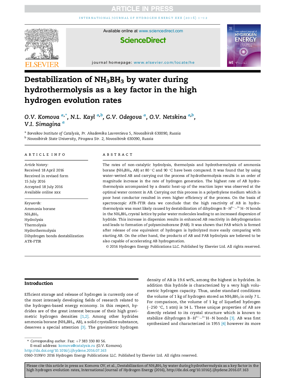 Destabilization of NH3BH3 by water during hydrothermolysis as a key factor in the high hydrogen evolution rates