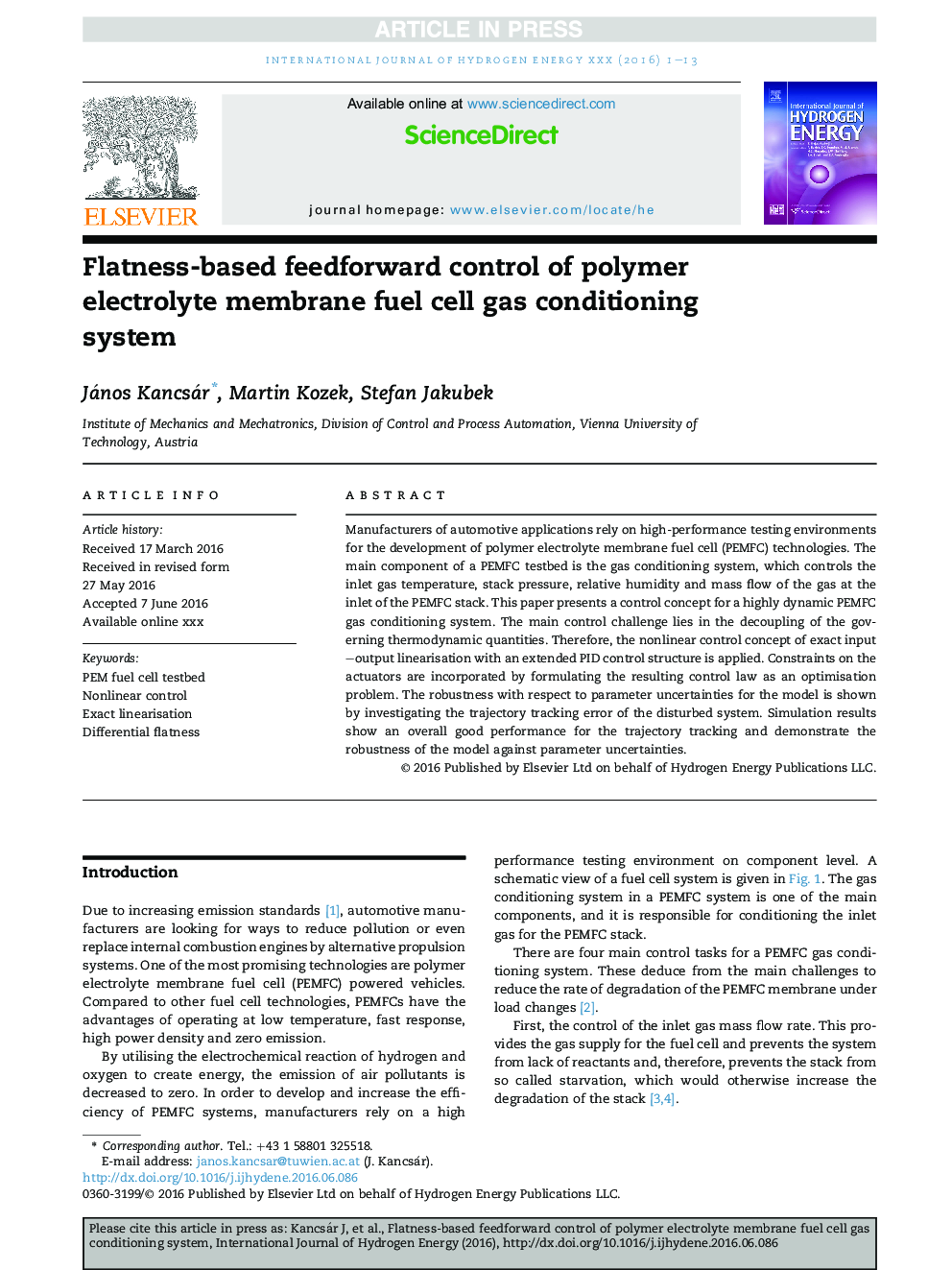 Flatness-based feedforward control of polymer electrolyte membrane fuel cell gas conditioning system