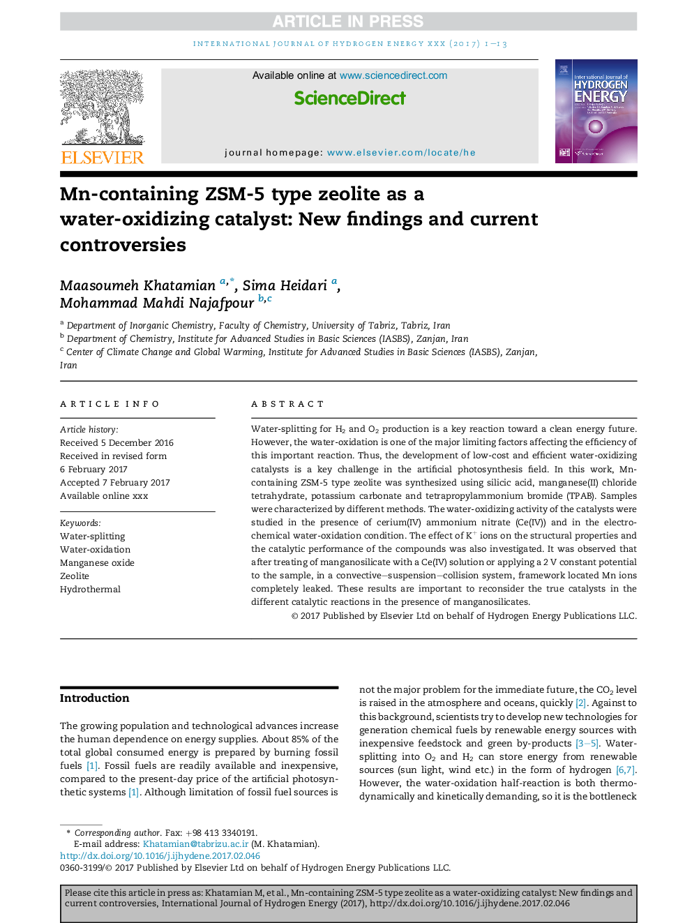 Mn-containing ZSM-5 type zeolite as a water-oxidizing catalyst: New findings and current controversies