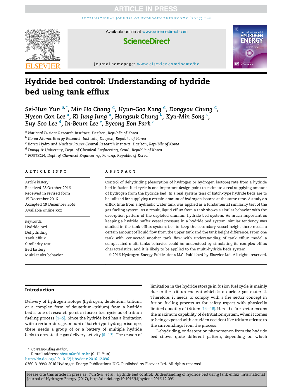 Hydride bed control: Understanding of hydride bedÂ using tank efflux