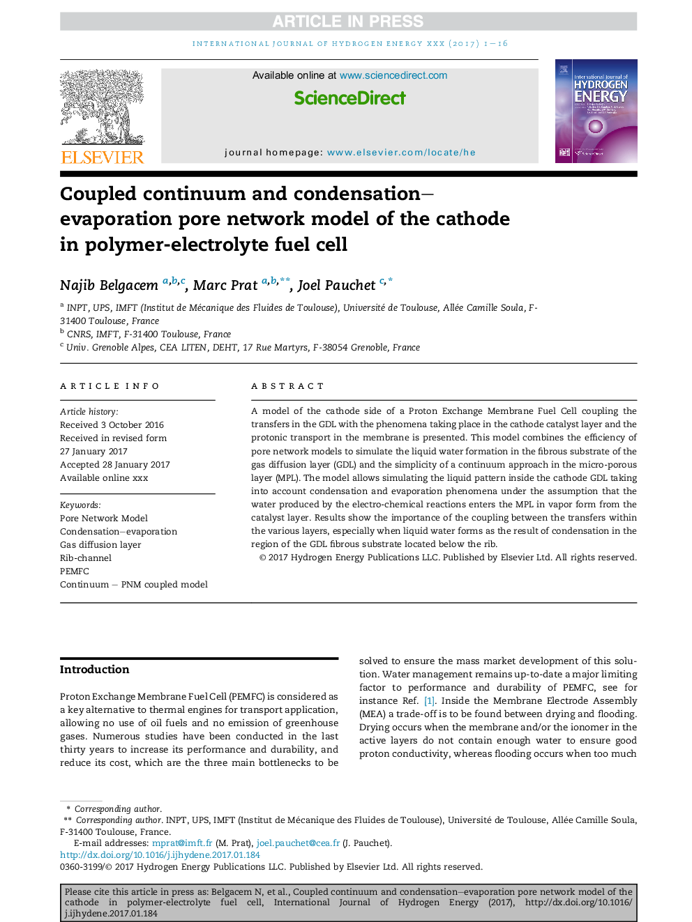 Coupled continuum and condensation-evaporation pore network model of the cathode inÂ polymer-electrolyte fuel cell