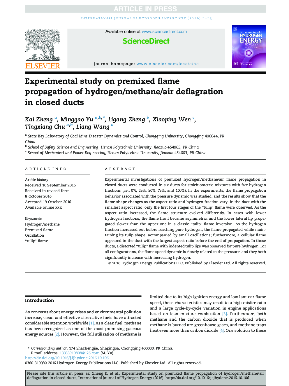 Experimental study on premixed flame propagation of hydrogen/methane/air deflagration in closed ducts