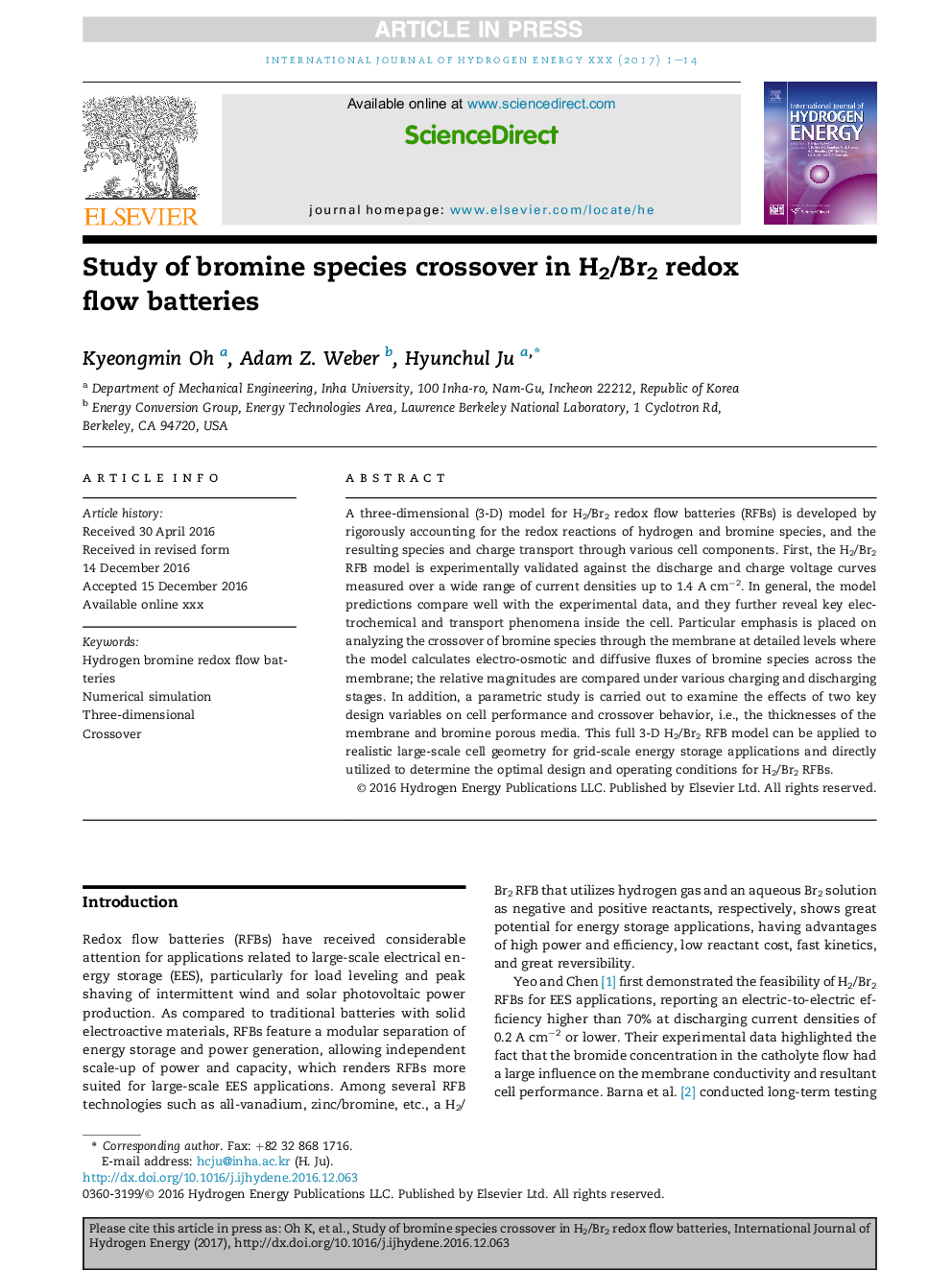 Study of bromine species crossover in H2/Br2 redox flow batteries