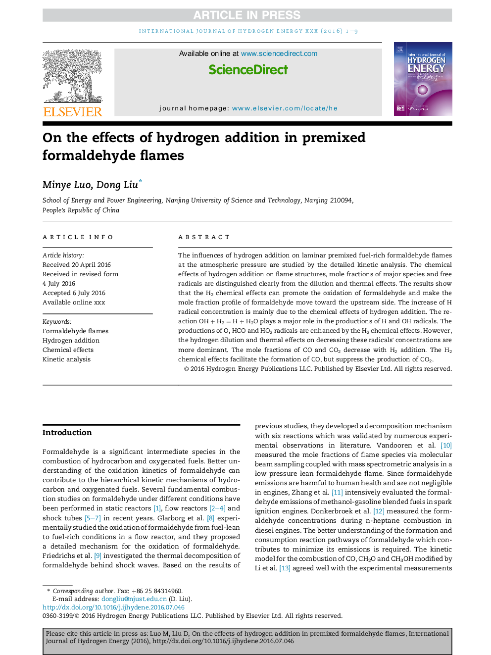 On the effects of hydrogen addition in premixed formaldehyde flames