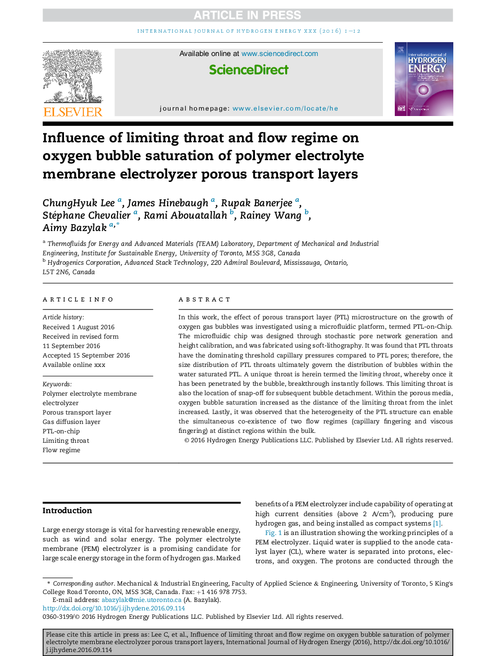 Influence of limiting throat and flow regime on oxygen bubble saturation of polymer electrolyte membrane electrolyzer porous transport layers