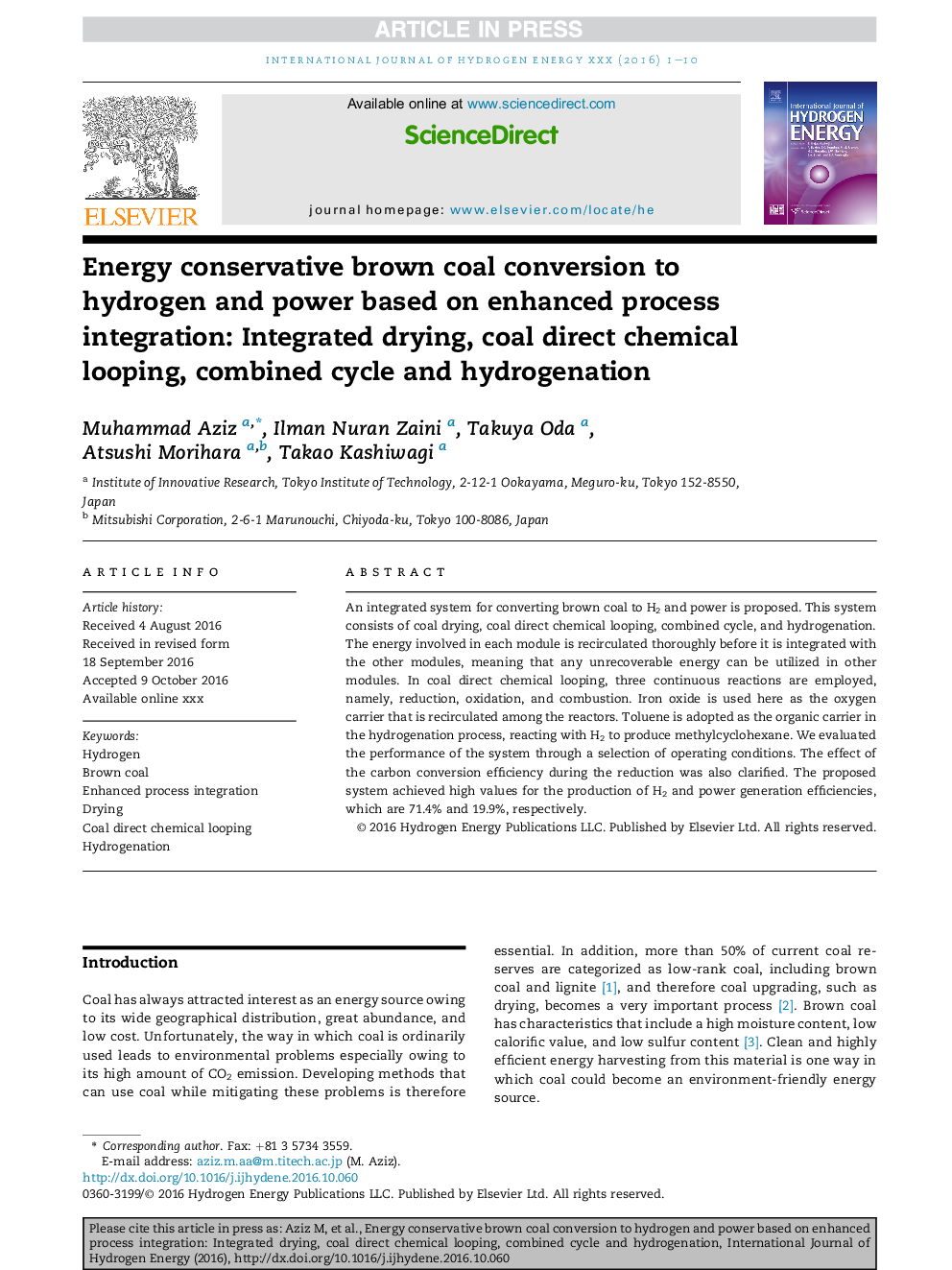 Energy conservative brown coal conversion to hydrogen and power based on enhanced process integration: Integrated drying, coal direct chemical looping, combined cycle and hydrogenation