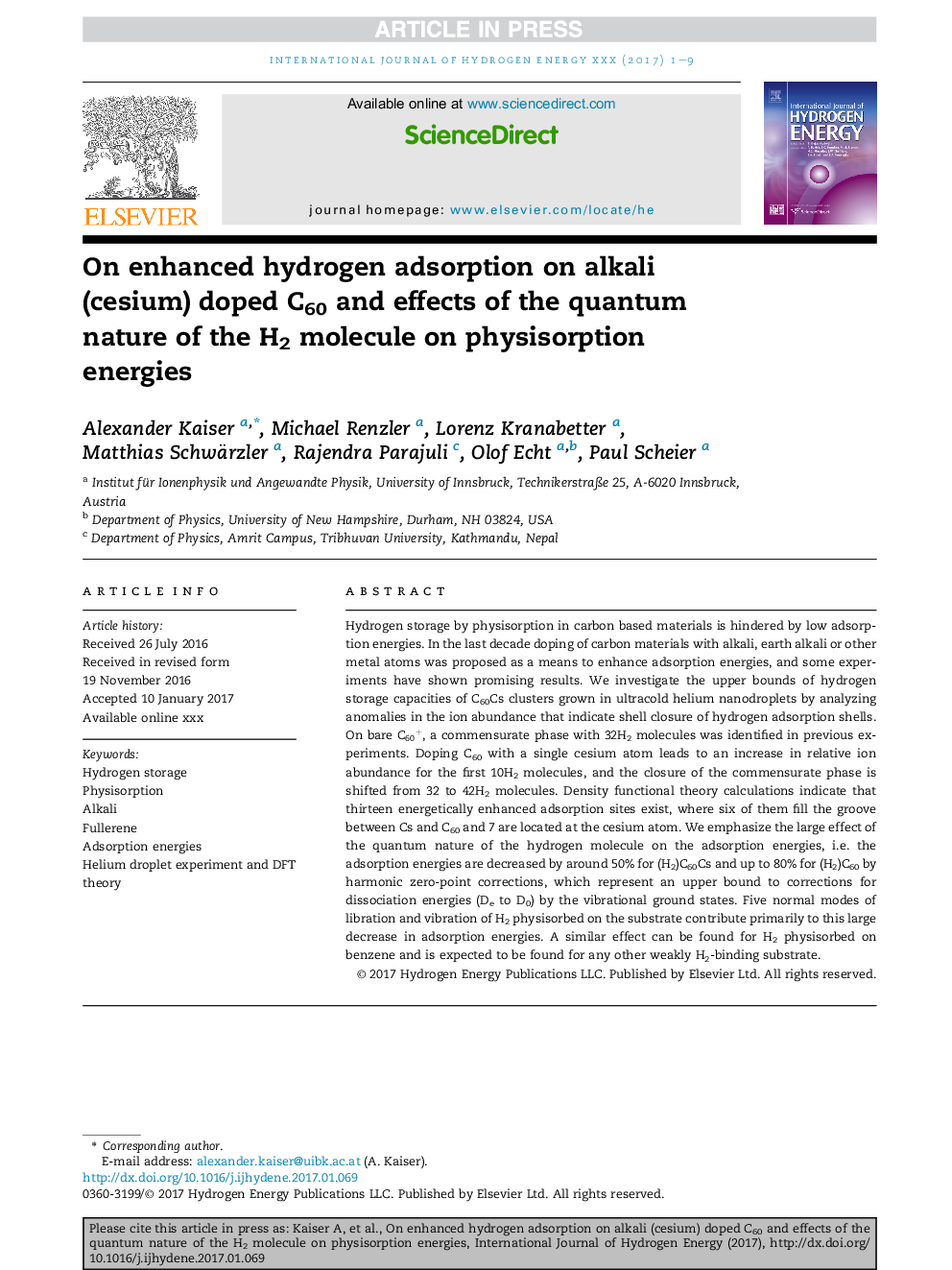 On enhanced hydrogen adsorption on alkali (cesium) doped C60 and effects of the quantum nature of the H2 molecule on physisorption energies