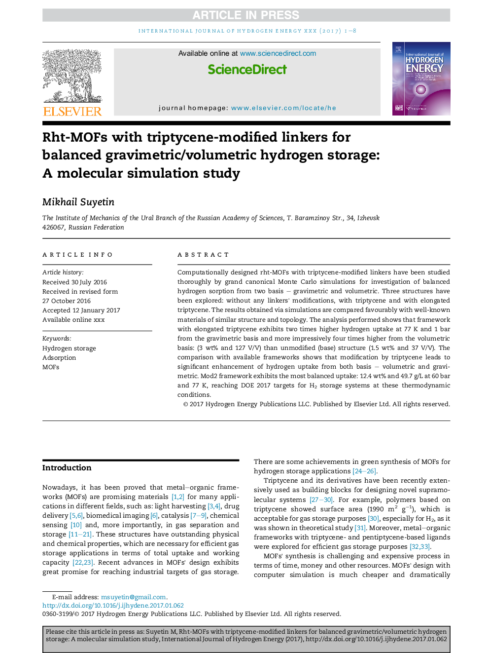 Rht-MOFs with triptycene-modified linkers for balanced gravimetric/volumetric hydrogen storage: A molecular simulation study